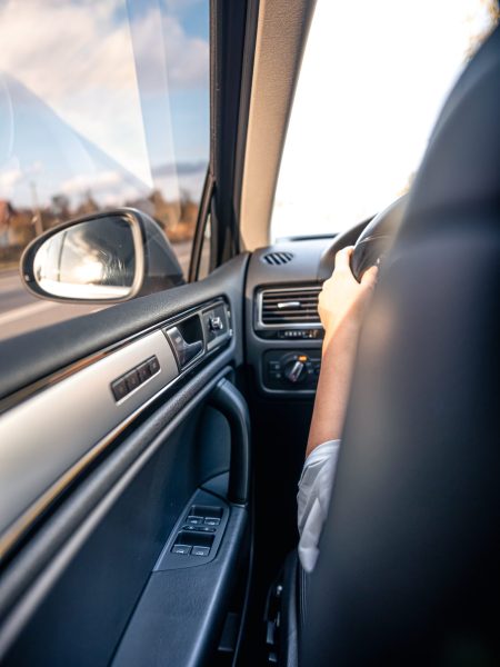 Car rear view mirror, view from inside the car. Car rear view mirror, view from inside the car, travel by personal transport.
